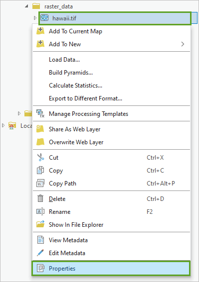 Open the Properties for hawaii.tif