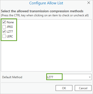 Setting allowed and default compression methods