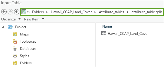 Folder location for attribute table