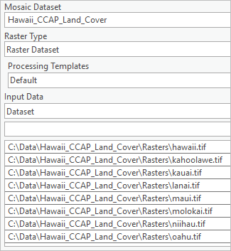 Parameters for Add Rasters To Mosaic Dataset tool