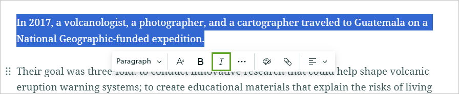 Italicize the overview paragraphs.