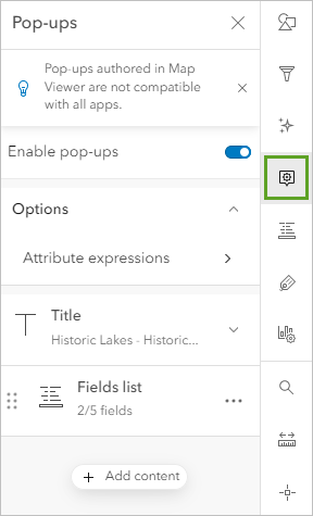 Pop-ups button on the Settings toolbar