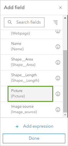 Picture field in the Add field window