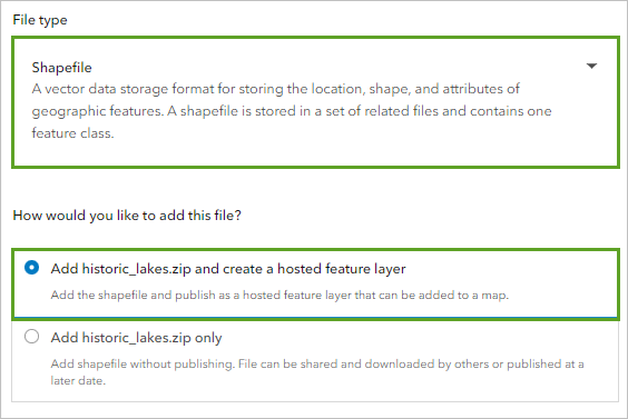 File type and How would you like to add this file settings