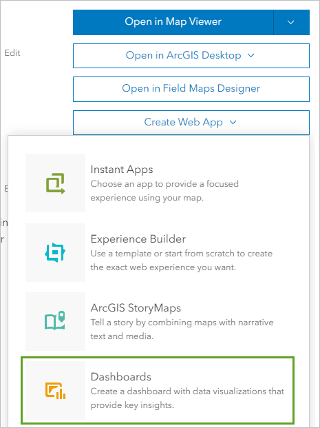 Dashboards option