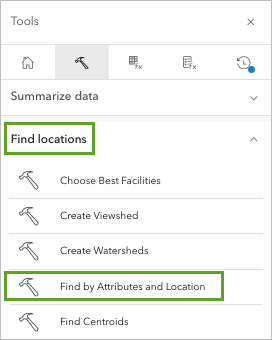 Location of Find by Attributes and Location tool