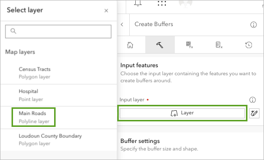 Choose Main Roads as buffer input layer.