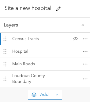 Layers pane showing the four layers in the map