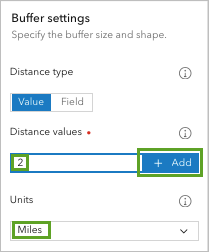 Set a buffer distance of 2 miles.