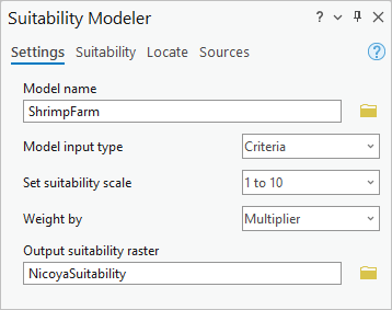 Suitability Modeler pane settings