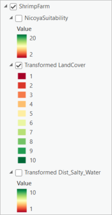 Landcover criteria in contents pane