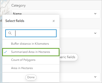 Select the Summarized Area in Hectares field.