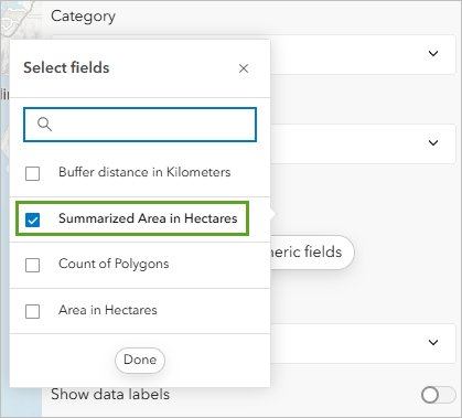 Select the Summarized Area in Hectares field.