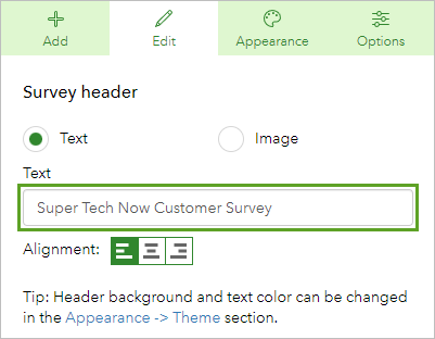 Survey header text