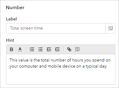 Hint and label text for the total screen time question