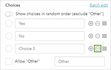Remove button for Choice 3