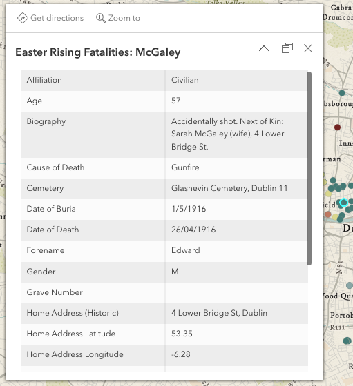 Pop-up for the Easter Rising Fatalities layer