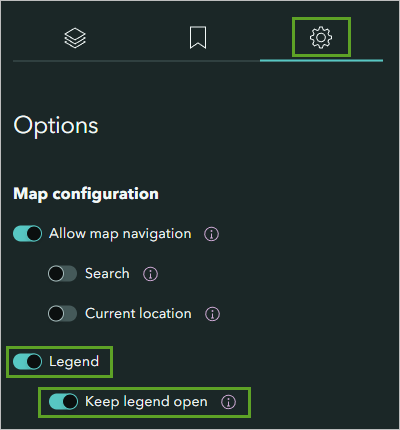 The Legend and Keep legend open settings turned enabled on the Options tab