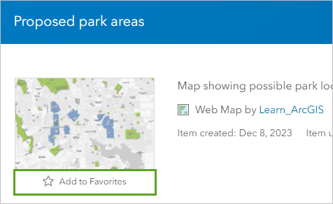 Add To Favorites on the Proposed park areas item page