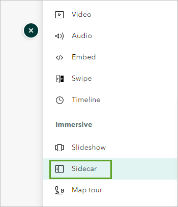 Sidecar in the Add content button menu