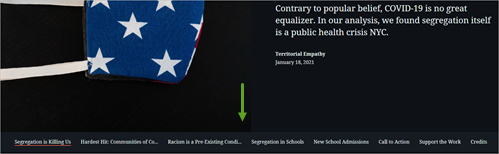 Navigation bar in the Segregation is Killing Us story
