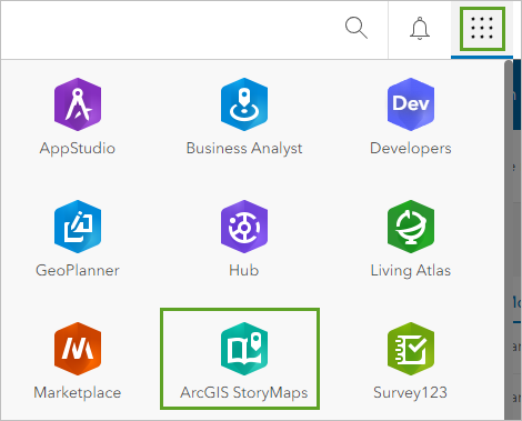 ArcGIS StoryMaps in the App Launcher menu