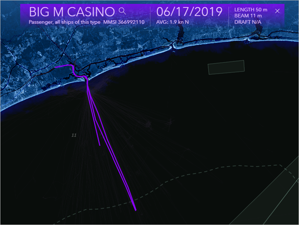 Vessel route of the Big M Casino vessel