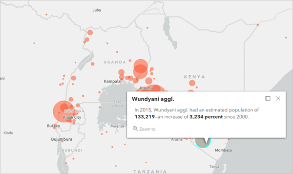 Pop-up with more population information for the agglomeration