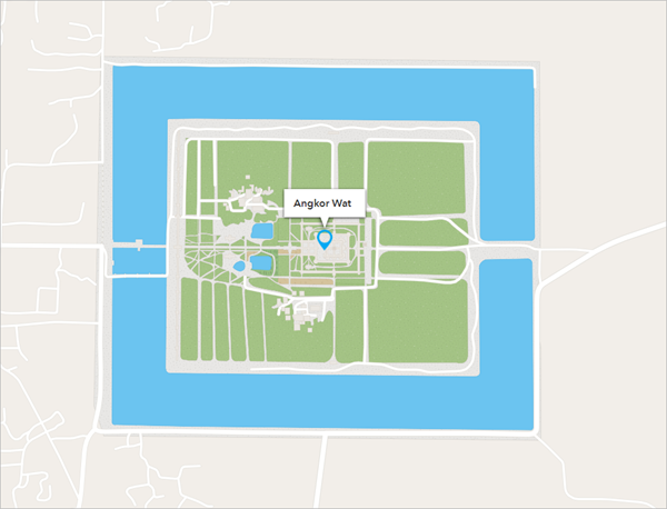 Detailed basemap of Angkor Wat where the moat is visible