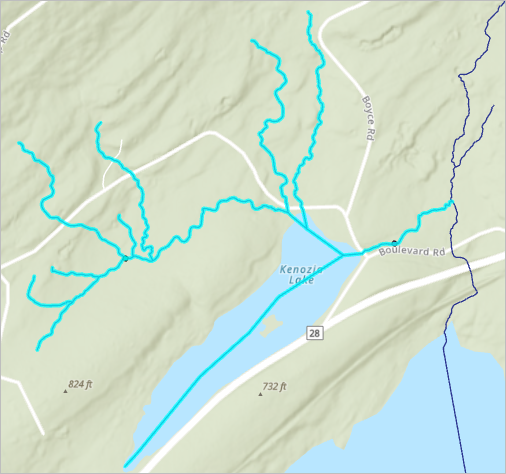 Map showing upstream trace results