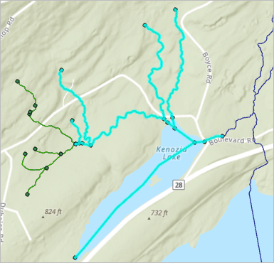 Map showing trace with barrier without full stream segments