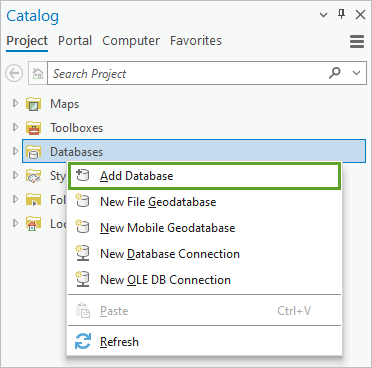 Add Database option