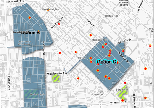 Option C label added to the Upton neighborhood area