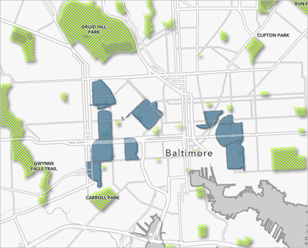 Possible park locations race layer added to the map