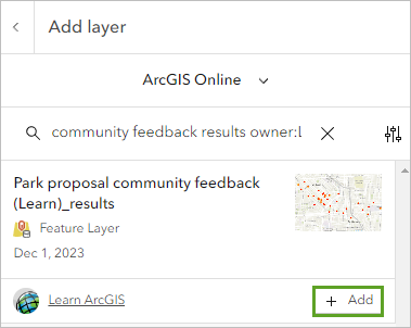 Add button for the Park proposal community feedback_results layer