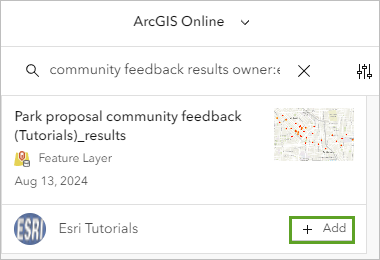 Add button for the Park proposal community feedback_results layer