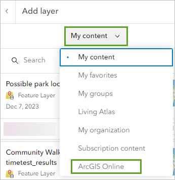 ArcGIS Online in the Add layer pane