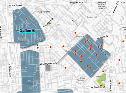 Option B label added to the Sandtown-Winchester neighborhood area