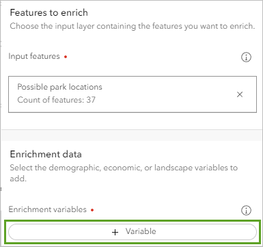 Variable button in the Enrich Layers tool pane