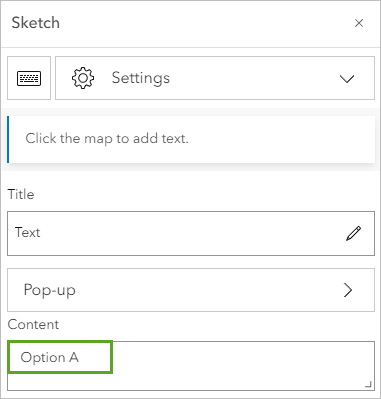 Option A entered for Content in the Sketch pane
