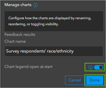 Chart legend open at the start turned on and the Done button