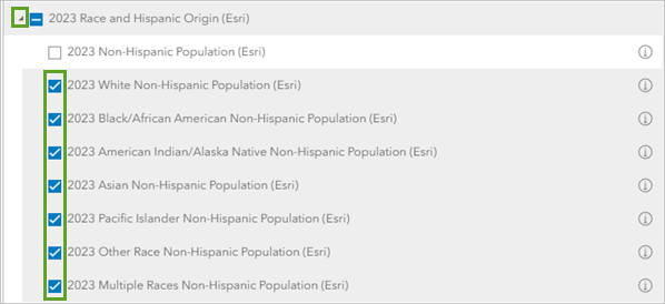 Race and ethnicity variables selected in the Data Browser window