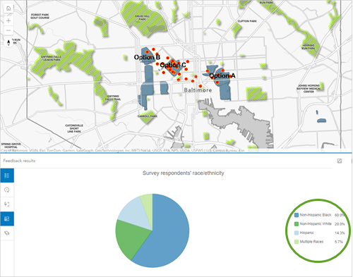 The legend visible for the Survey respondents' race/ethnicity chart in the app preview