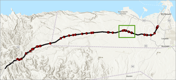 Map showing the braking events at the western edge of the city