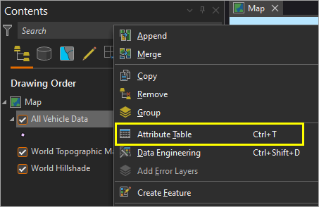 Attribute Table option