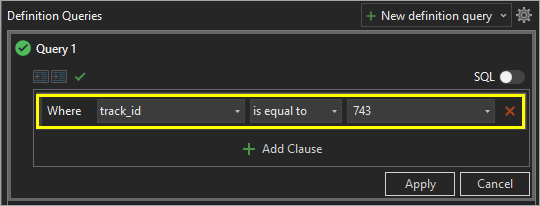 Query set to Where track_id is equal to 743