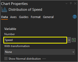 Chart Properties pane with Number set to Speed