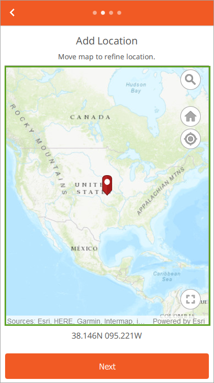 Web map on the Add Location page