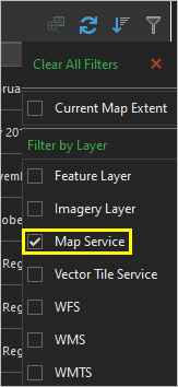 Map Service filter option