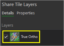 True Ortho layer in the Share Tile Layers pane